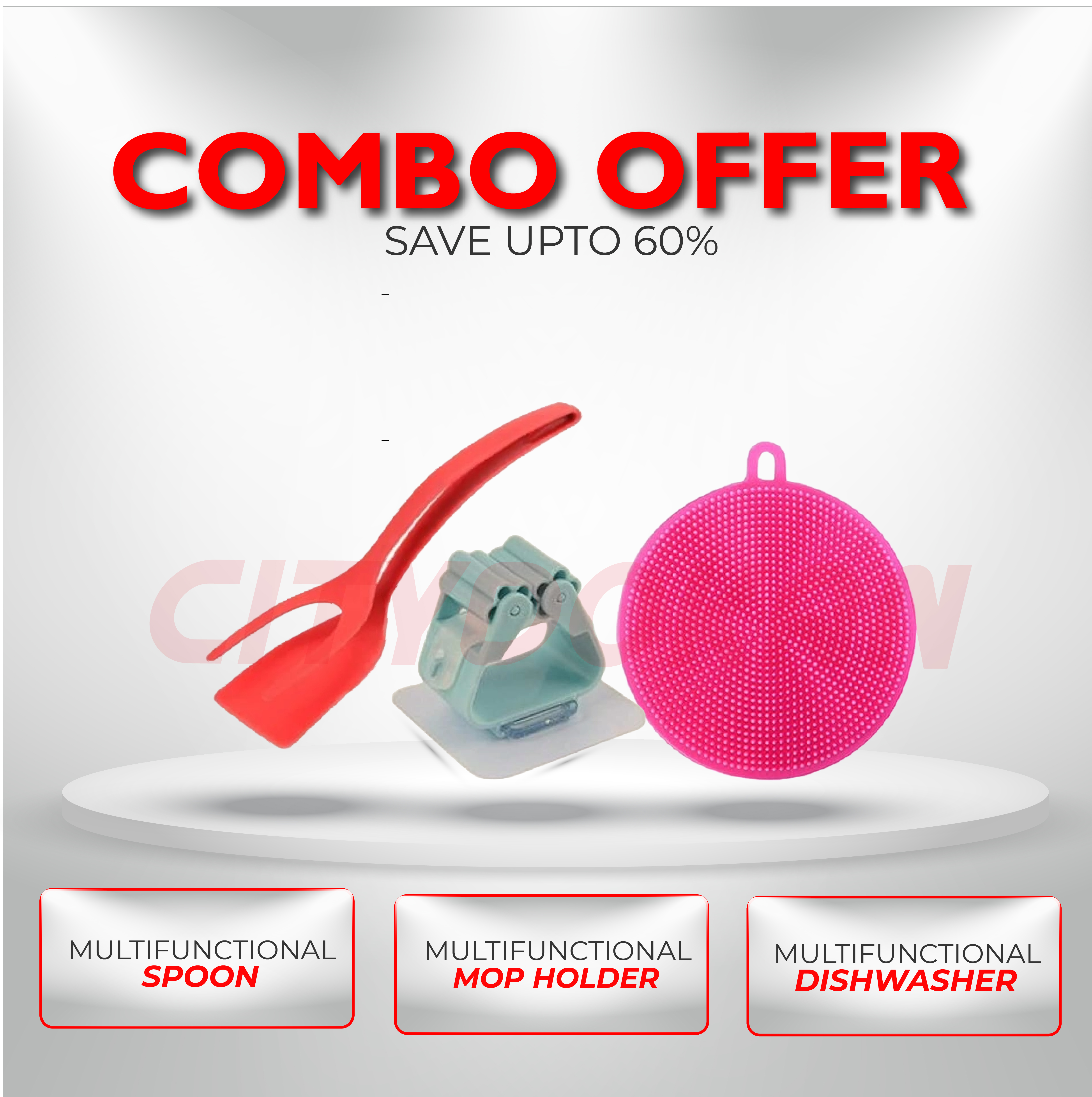 Multifunctional Spoon + MOP Holder(2pcs) + Silicon Dishwasher- 5pcs (Combo Package)