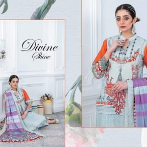 Exclusive Digital Printed Embroidered Jacquard Lawn Shirt With Special Digital Printed Jacquard Lawn Embroidered Dupatta  & Dyed Cotton Pant